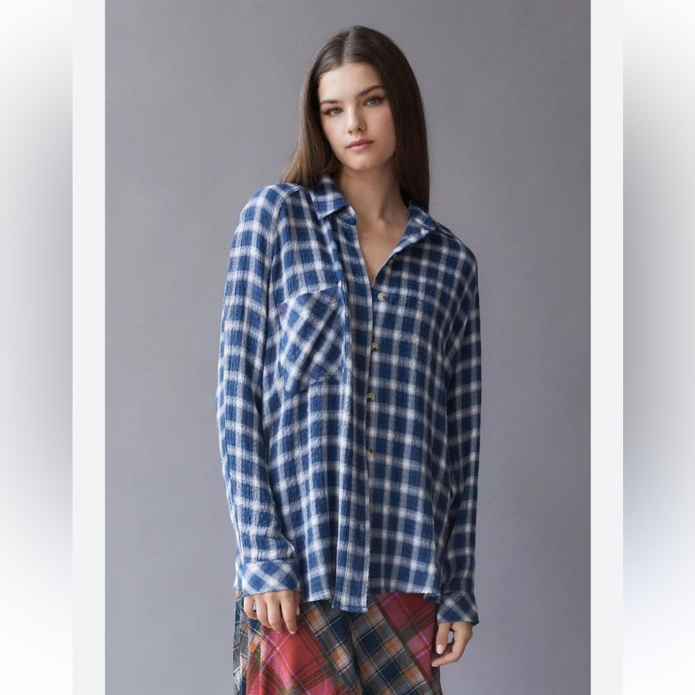 BDG Navy and White Checkered Shirt